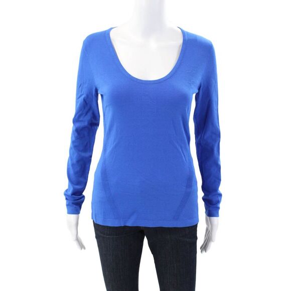 Diane Von Furstenberg Tops - Diane Von Furstenberg Womens Ribbed Back Scoop Neck Long Sleeve Top Blue Small